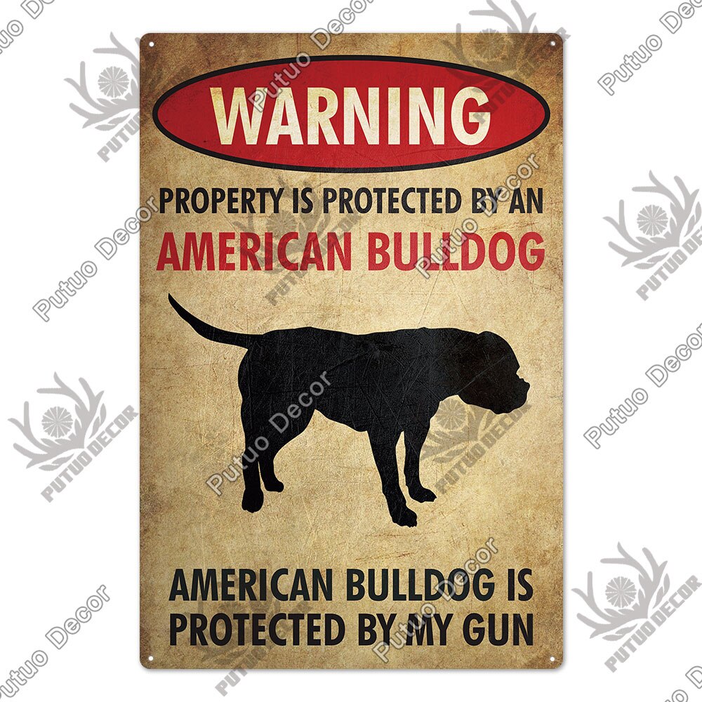 Putuo Decor Dog Warning Vintage Tin Sign Metal Sign Lover Protected Pet Sign Wall Decor Farm Home Kennel Doghouse Decoration