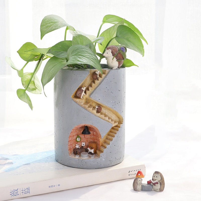 Animal Resin Flower Pot Succulents Planter Water Planting Container Rabbit Hedgehog Decorative Pot