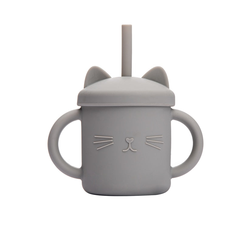 1PCS Baby Feeding Cups Silicone Drinkware Cute Cartoon Cat Sippy Cup For Toddlers Kids Sippy Cup Lids Solid With Handle Drinker