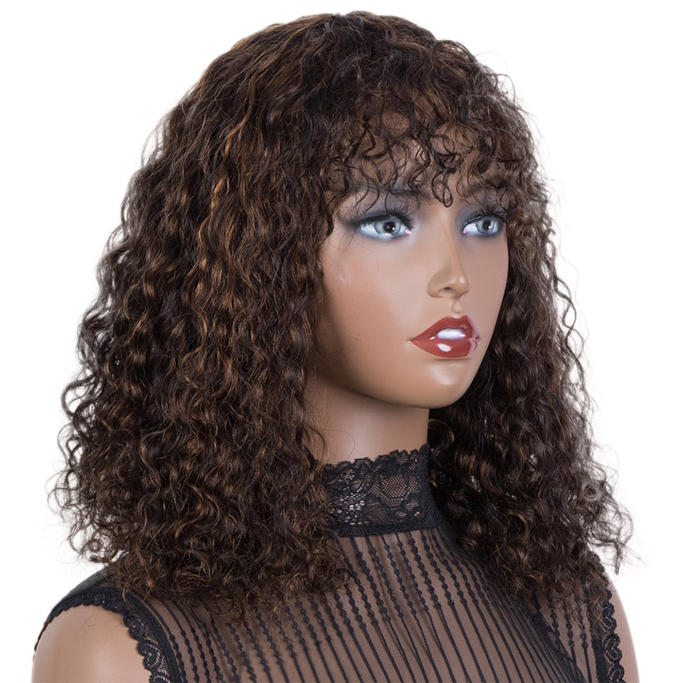 Jerry Curly Short Pixie Bob Cut Human Hair With Bangs Non lace front Highlight Honey Blonde Colored Wigs For Women