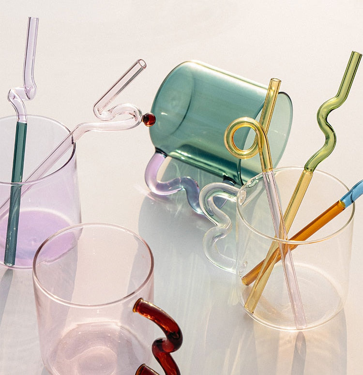 Colored Glass Cups Colorful Waved Ear Glass Mug Handmade Simple Wave Coffee Cup