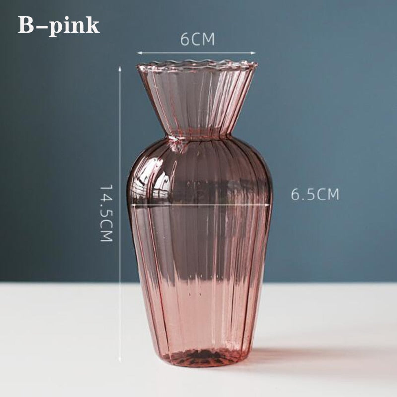 Home Decor Glass Vase Modern Flower Vase Room Decoration Art Colored Small Vase Wedding Decor Hydroponic Plants Japanese Style
