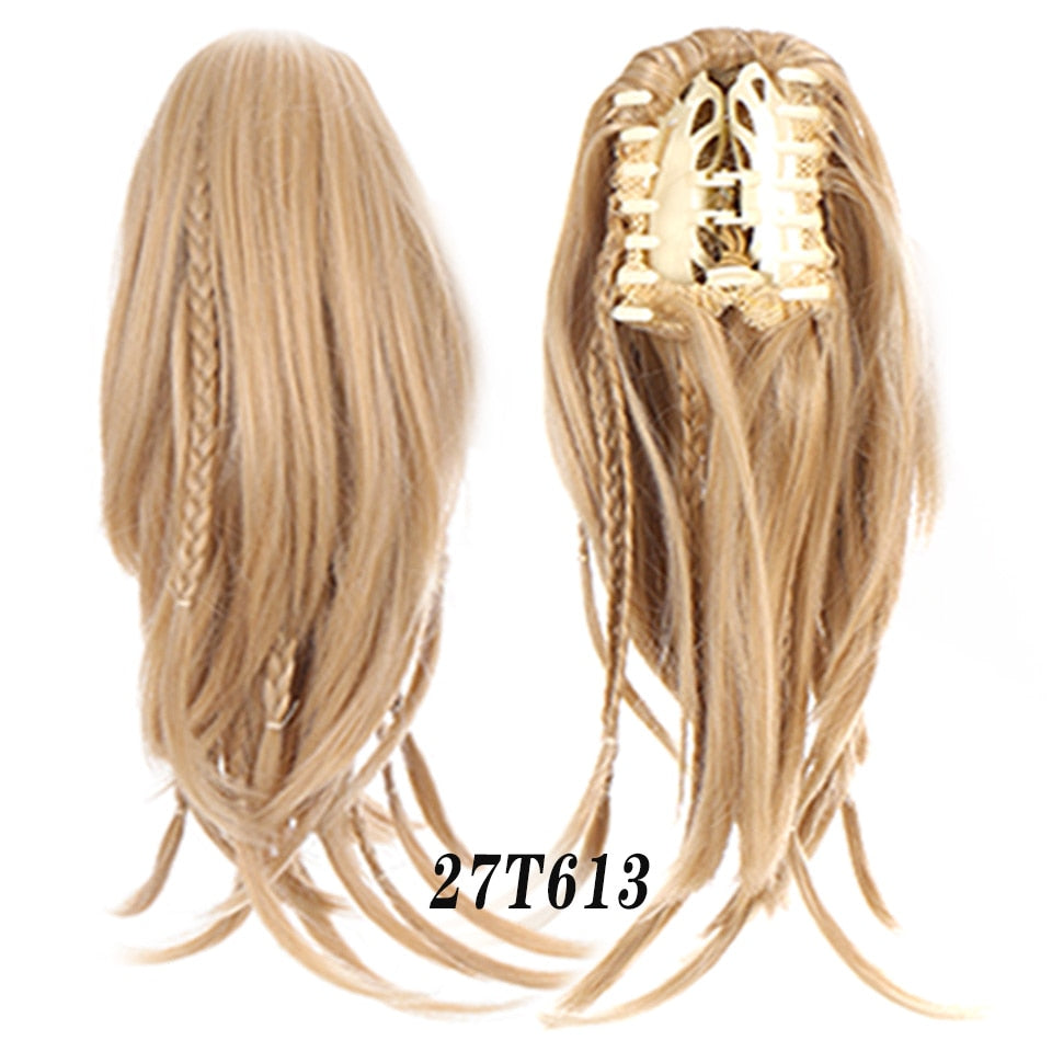 Synthetic Braids Ponytail 12 Claw Clip On Hair Extension Long Straight Pony Tail Fake Hair For Women Hairpieces Black Brown