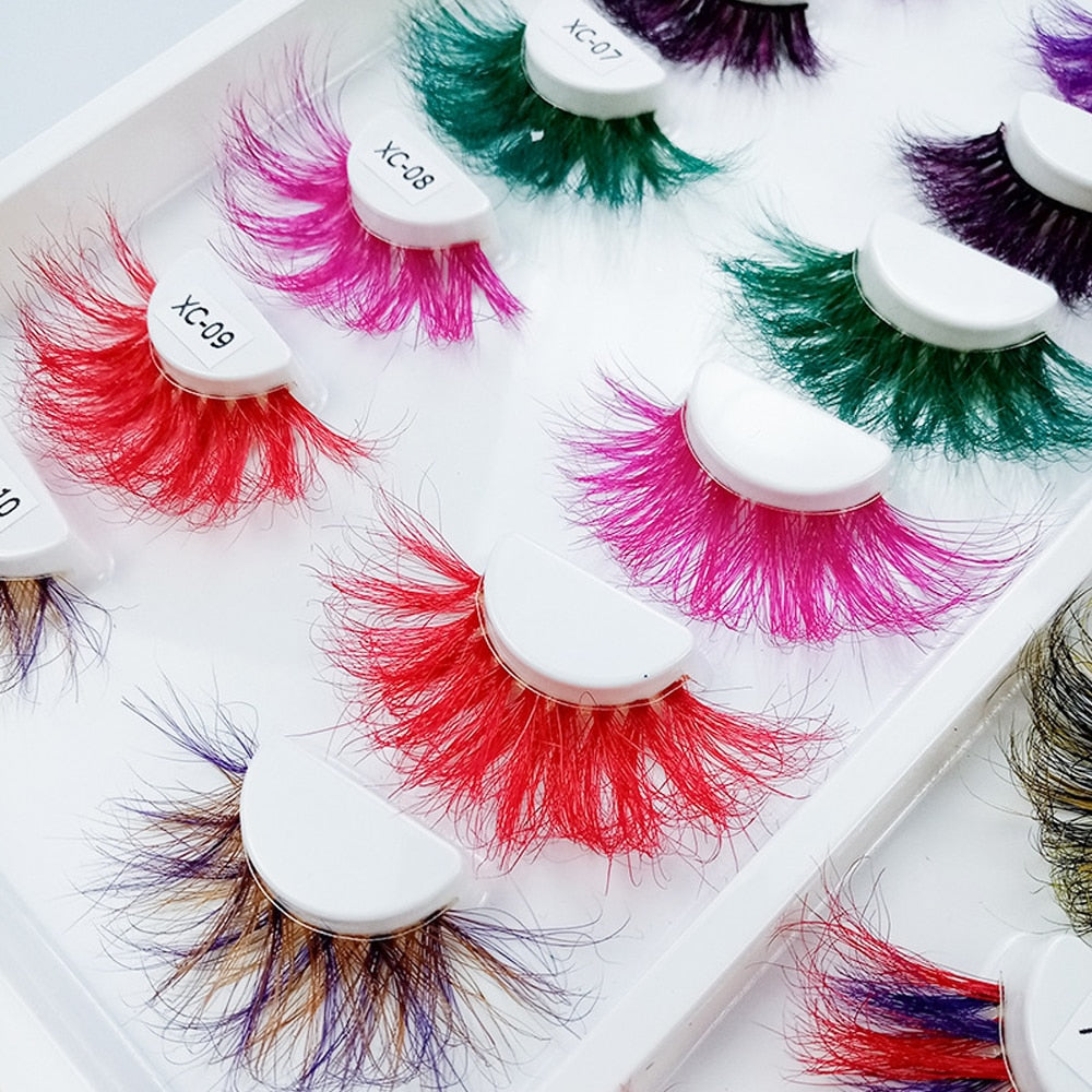 Colored Mink Eyelashes 25mm Lashes Fluffy Messy 3D False Eyelashes Dramatic Long Natural Mink fake Lashes