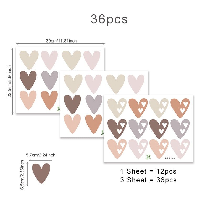 36pcs Heart Shape Boho Style Wall Stickers Bohemian Wall Decals for Living Room Bedroom Nursery Kids Room Home Decor