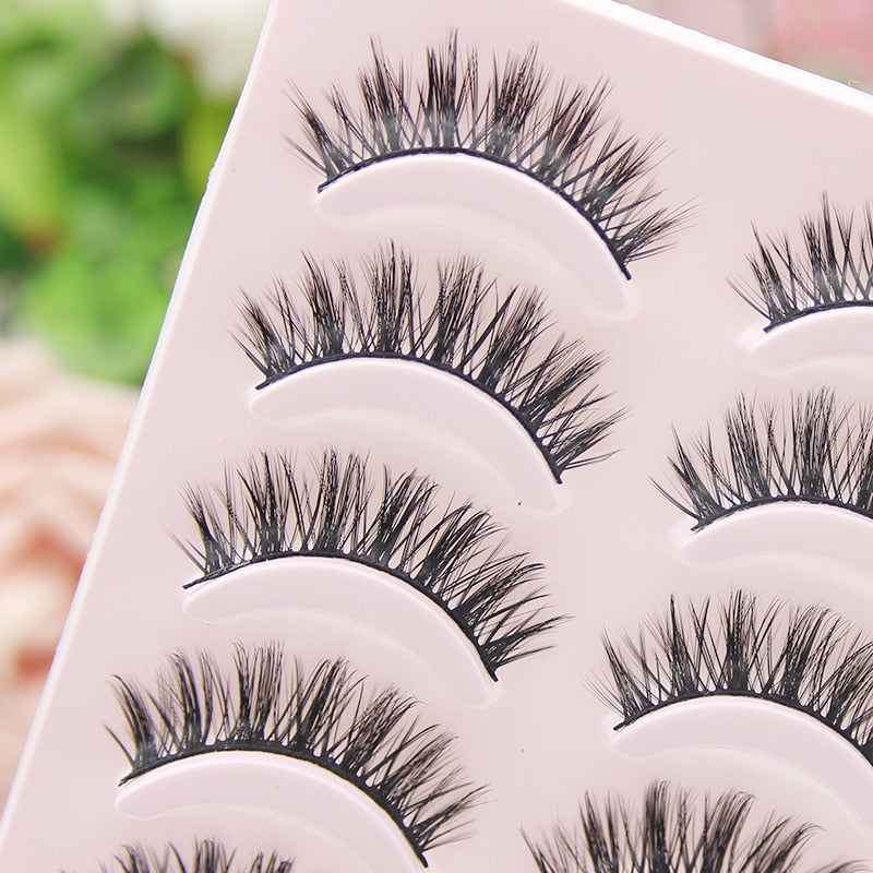 5pair Makeup False Eyelashes Natural Crisscross Thick Soft Eyelashes 100% Handmade Cotton Stems Fake Eyelashes Stage Lashes