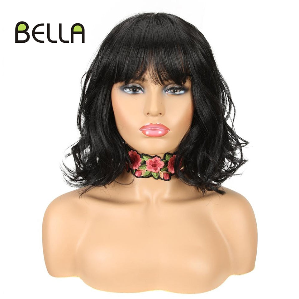 Bella Bob Wig Short Synthetic Wig 12 Inch Omber Blue Hair Curly Bob Wig Heat Resistant Wig With Bangs Cosplay Wig