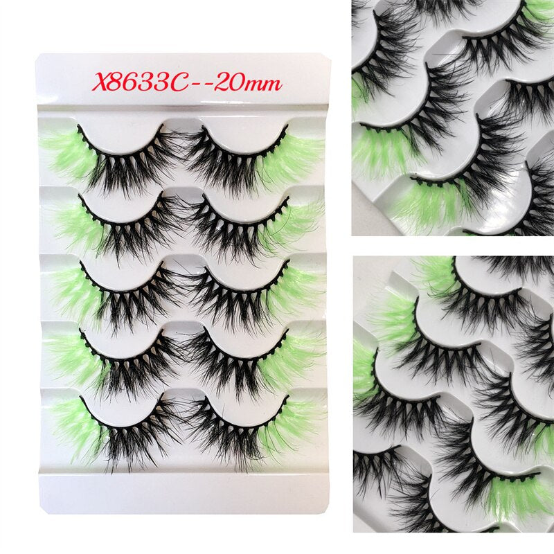 Rainbow Colored Lashes 3D Mink Lashes Ombre Dramatic Colorful Natural Eyelashes Extension Make up Fake Eyelashes