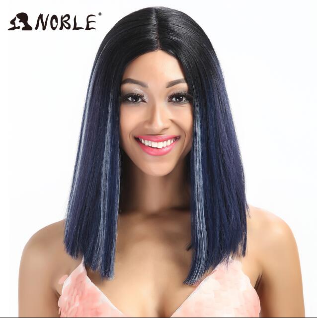 Noble Cosplay Synthetic Lace Wig Short Bob Straight 14 Inch Pink Ombre Blonde Wigs Synthetic Lace Wigs