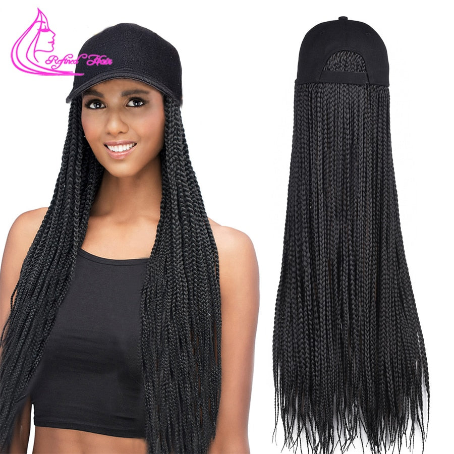 Box Braids Baseball Cap Wig 24inch Long Synthetic Braid Wigs Hat with Braiding Hair Extensions Adjustable Size