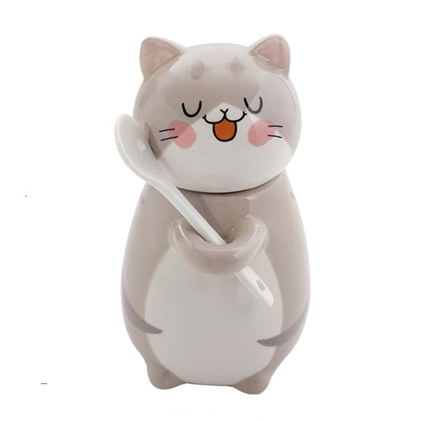 Cute Cat Ceramics Coffee Mug With Spoon Creative Hand Painted Drinkware Milk Tea Cups Gifts
