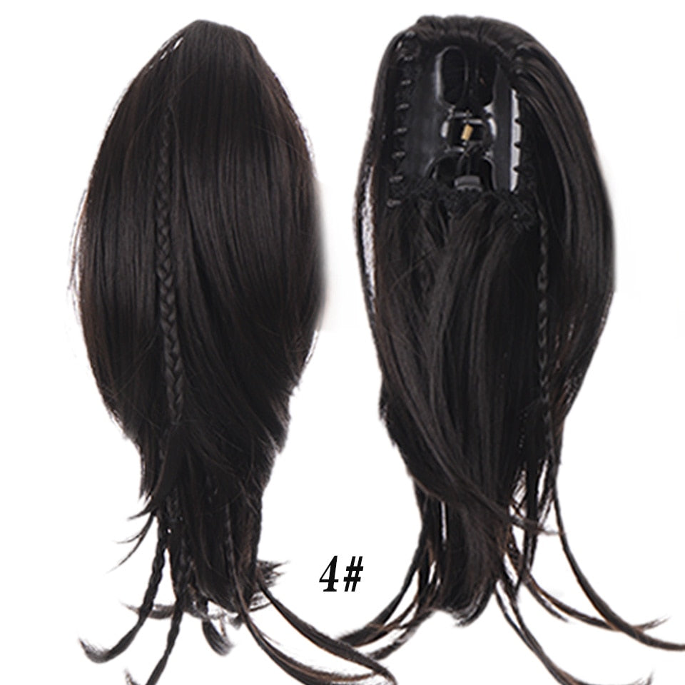 Synthetic Braids Ponytail 12 Claw Clip On Hair Extension Long Straight Pony Tail Fake Hair For Women Hairpieces Black Brown