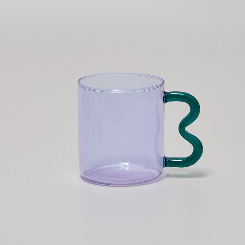 Colored Glass Cups Colorful Waved Ear Glass Mug Handmade Simple Wave Coffee Cup