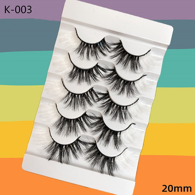 5 Pairs Red Green Yellow Pink Colored Eyelashes for Wholesale Colorful Faux Lashes in Bulk with butterfly and flowers ombre