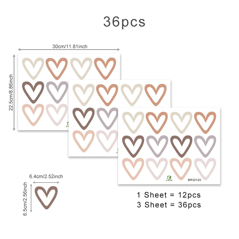 36pcs Heart Shape Boho Style Wall Stickers Bohemian Wall Decals for Living Room Bedroom Nursery Kids Room Home Decor