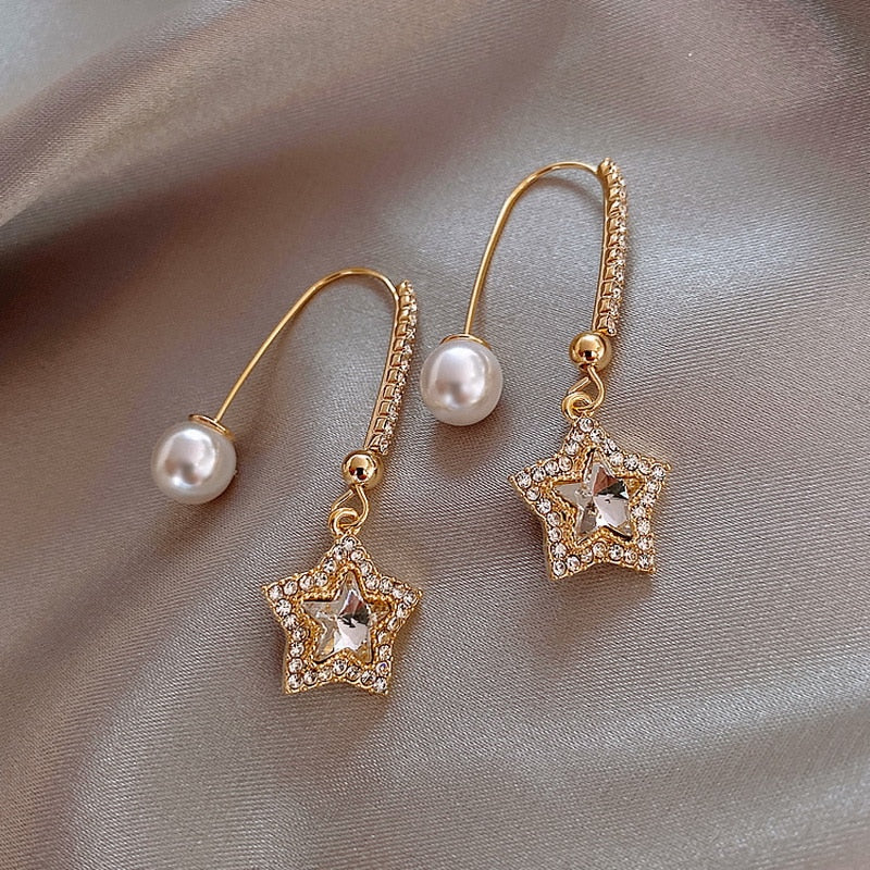 Moon Dangle Earrings Temperament Pearl Cherry Cat Rhinestone Pendant Earring Girl Party Jewelry Gift