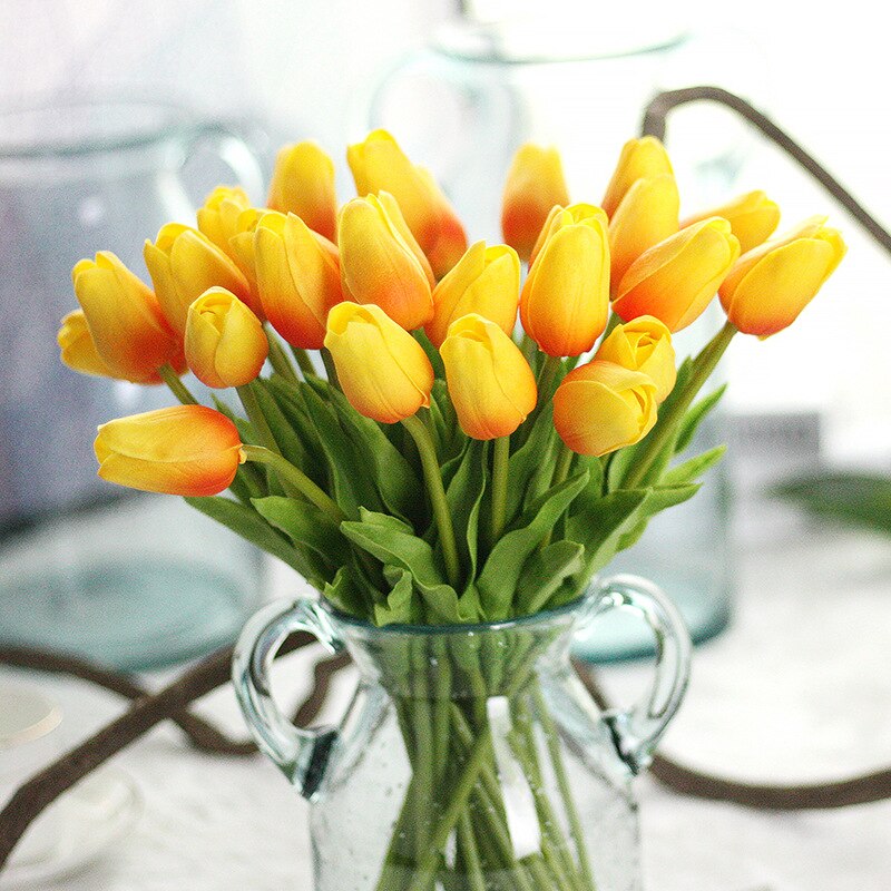 6/12/24/48pcs Artificial Flowers Senior PU Tulips Fake Flower Bouquet For Wedding Party Decor Supplies Home Garden