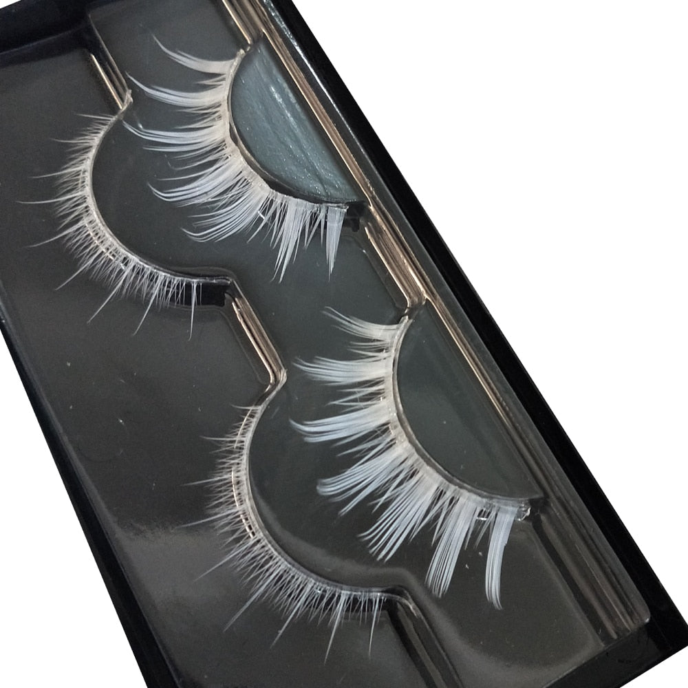2 Pairs White Upper&Lower False Eyelashes Soft Wispy Natural Eyelashes Extension Halloween Party Cosplay Eye Makeup Lash