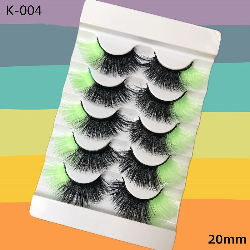 5 Pairs Red Green Yellow Pink Colored Eyelashes for Wholesale Colorful Faux Lashes in Bulk with butterfly and flowers ombre