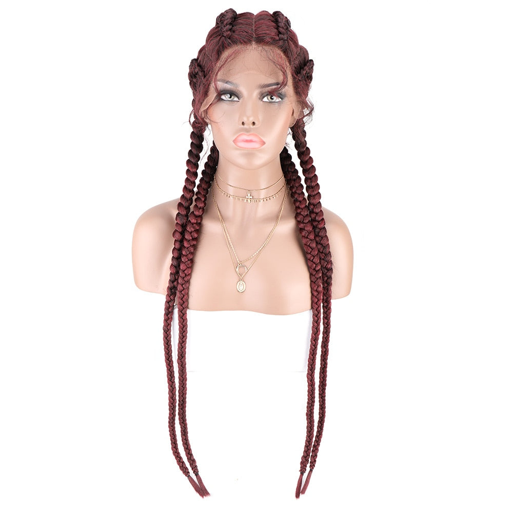 Braided Lace Front Wig African Glueless Box Braids Wig Women Tresse Cornrow Synthetic Lace Braided Wig