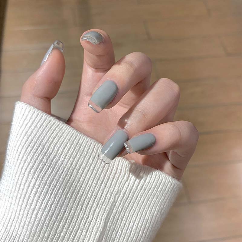 24Pcs/Box Long French False Nail Ballerina Fake Nails Yellow Butterfly Pattern Square Decal False Nails Press On Nail Tips