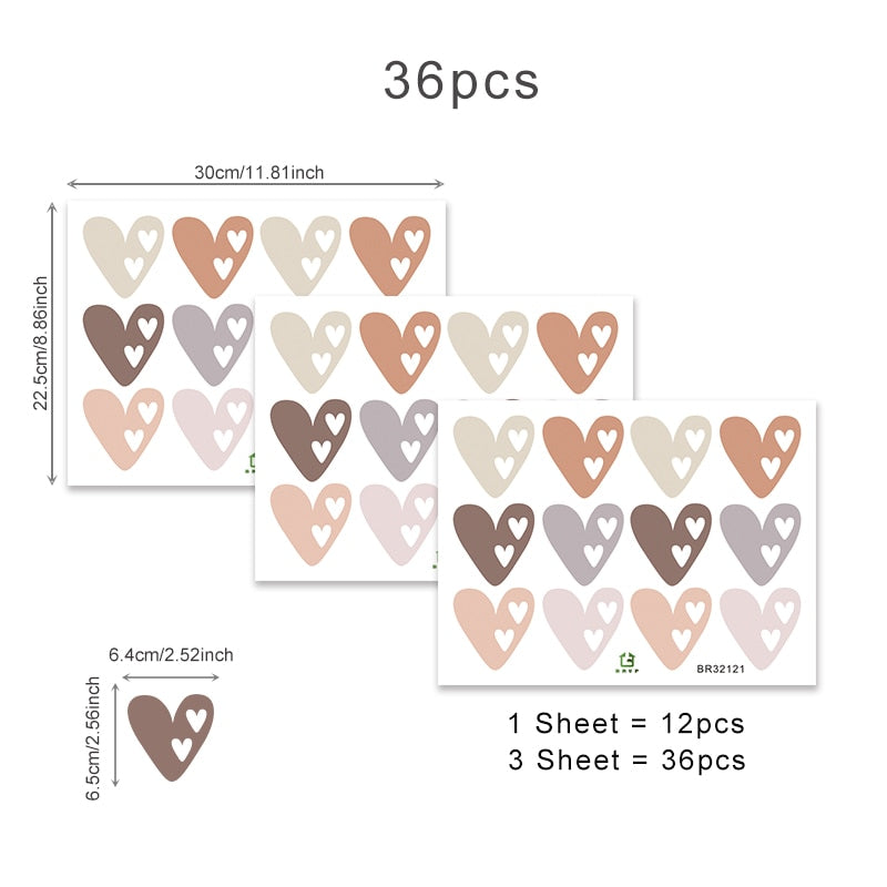 36pcs Heart Shape Boho Style Wall Stickers Bohemian Wall Decals for Living Room Bedroom Nursery Kids Room Home Decor