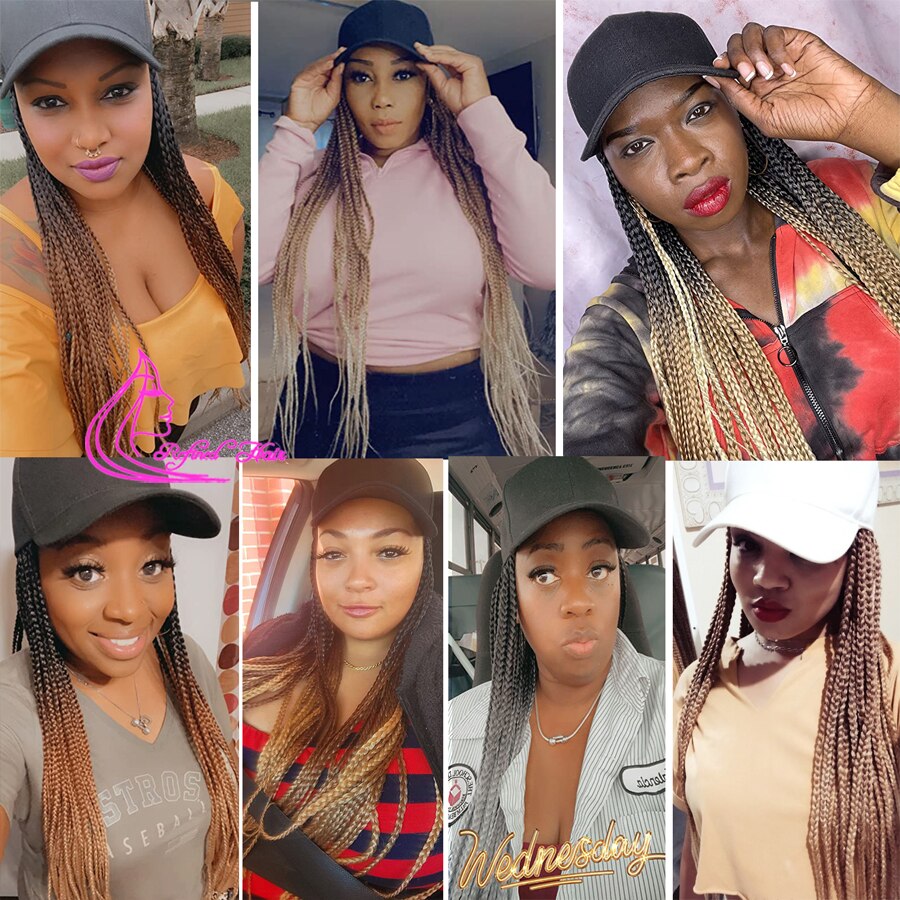 Box Braids Baseball Cap Wig 24inch Long Synthetic Braid Wigs Hat with Braiding Hair Extensions Adjustable Size