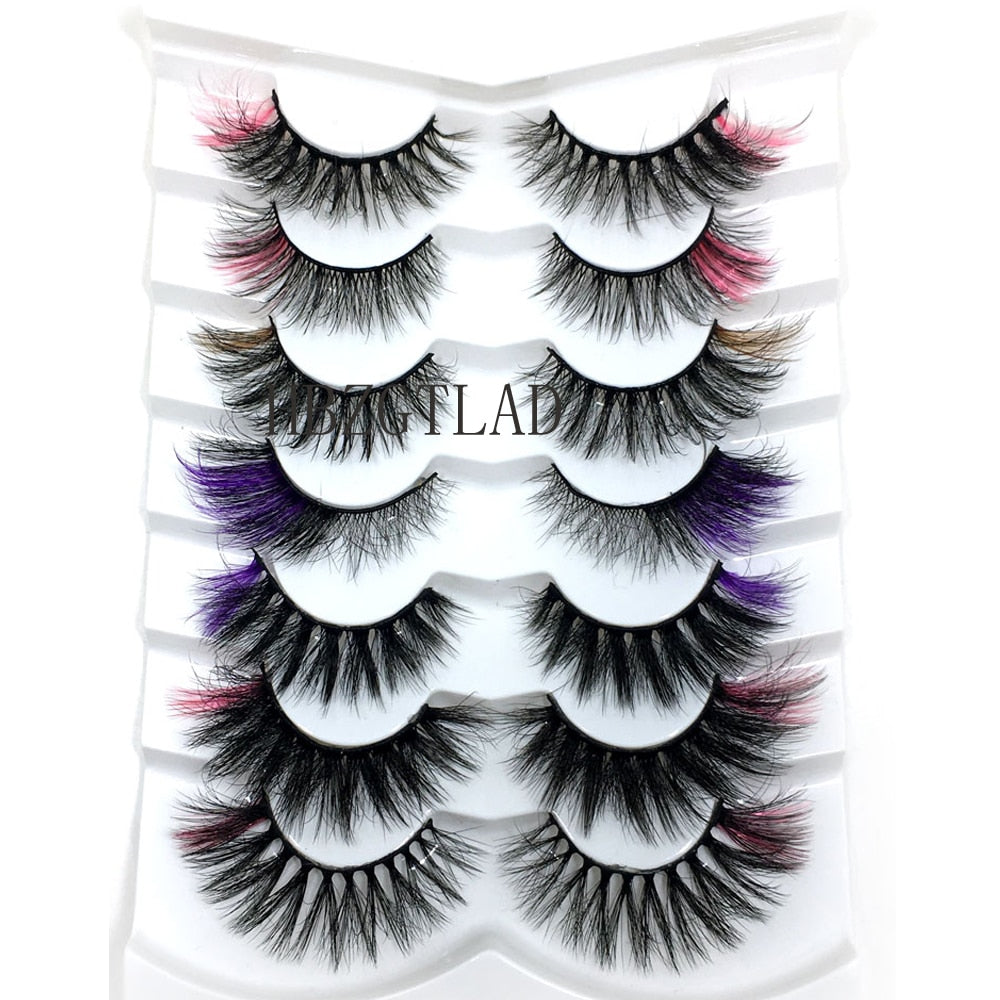 7pairs Colored Lashes 22 Styles 3d Mink Lashes Dramatic Colorful Natural Eyelashes Extension Fake Eyelashes