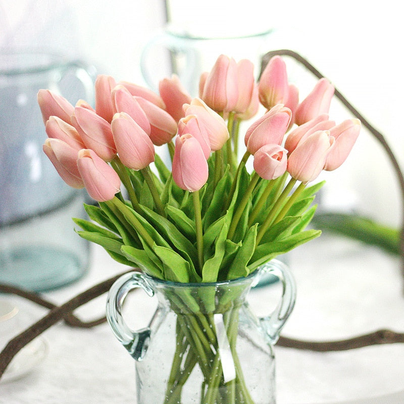 6/12/24/48pcs Artificial Flowers Senior PU Tulips Fake Flower Bouquet For Wedding Party Decor Supplies Home Garden
