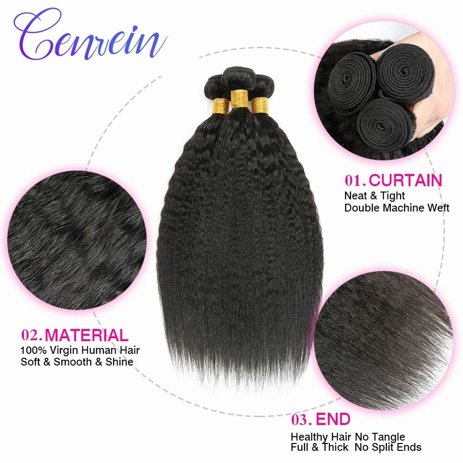 Kinky Straight Bundles Genrein Remy Hair Extensions 30 inch Human Hair Brazilian Hair Weave Bundles 1/3/4 Bundles Deal