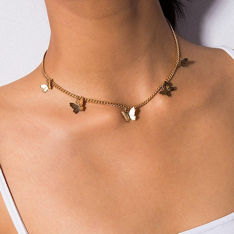 Cute Star Butterfly Choker Necklace For Women Gold Color Neck Statement Collar Chains Chocker Shining Choker Jewelry