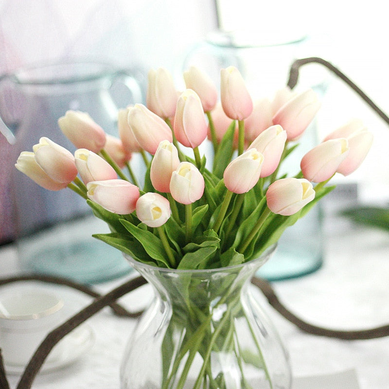 6/12/24/48pcs Artificial Flowers Senior PU Tulips Fake Flower Bouquet For Wedding Party Decor Supplies Home Garden