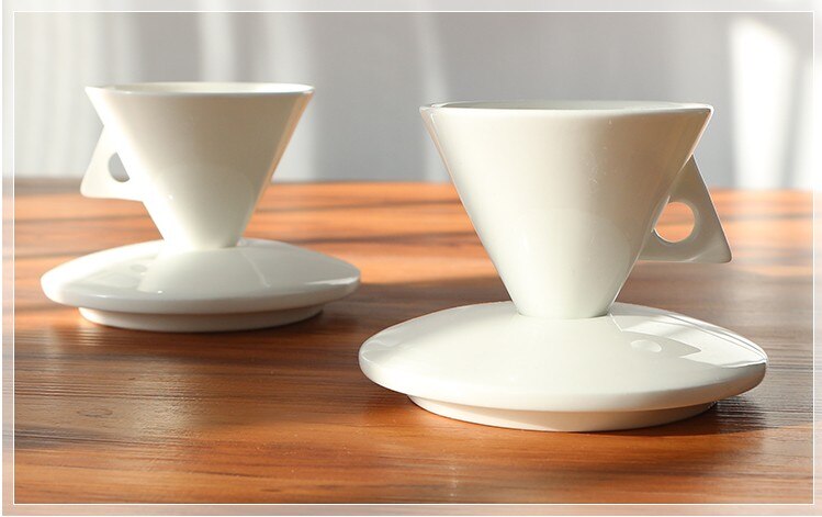 Conical Ceramic Coffee Cup Drip Type Milk Mug Pure White Pointed Cups Saucer Bone Porcelain Cups Couple 70ml