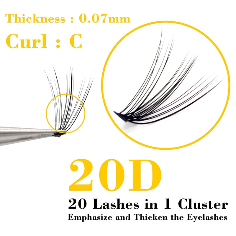 60 pieces Mink Eyelash Extension Natural 3D Volume Faux Eyelashes Individual 20D Cluster Lashes