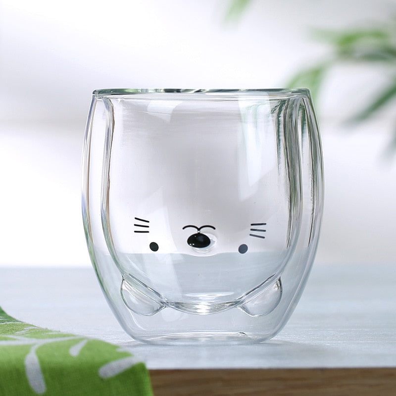 280ml Creative Cute Bear Double-layer Coffee Mug Cartoon Baby Duckling Animal Milk Glass