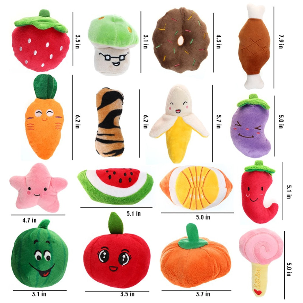 Pet Toys Funny Cartoon Cute Fruit Bite Resistant Plush Squeaky Toy Pet Chew Toy For Cats Pet Interactive Partner