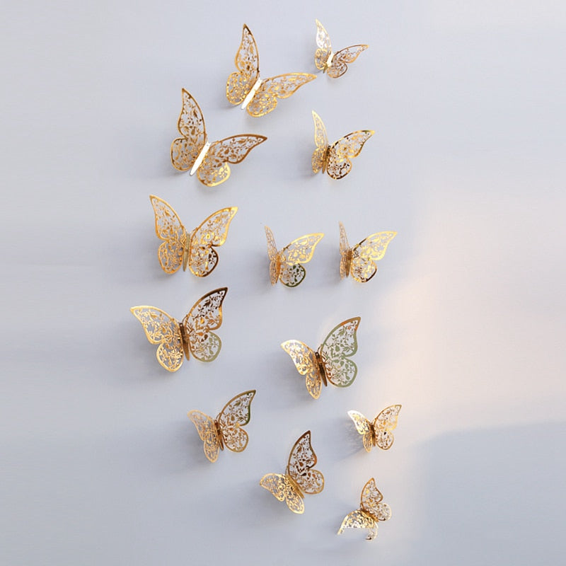 12Pcs 3D Hollow Butterfly Wall Sticker For Home Decoration DIY Wall Stickers For Kids Rooms Decor Butterfly Fridge