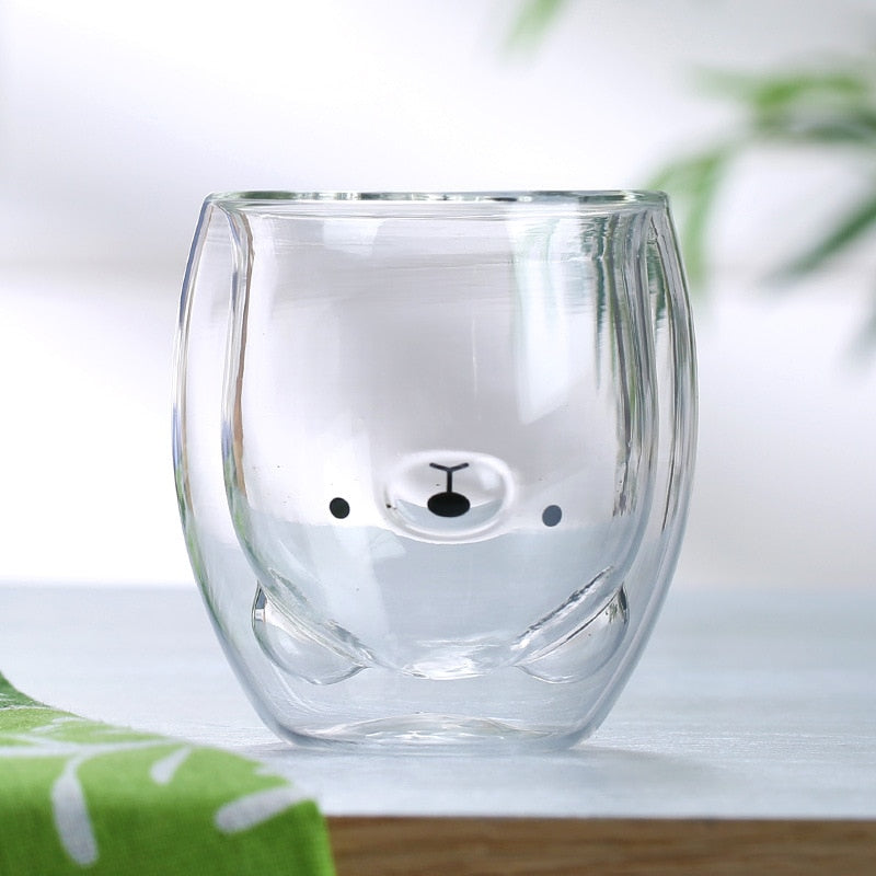 280ml Creative Cute Bear Double-layer Coffee Mug Cartoon Baby Duckling Animal Milk Glass