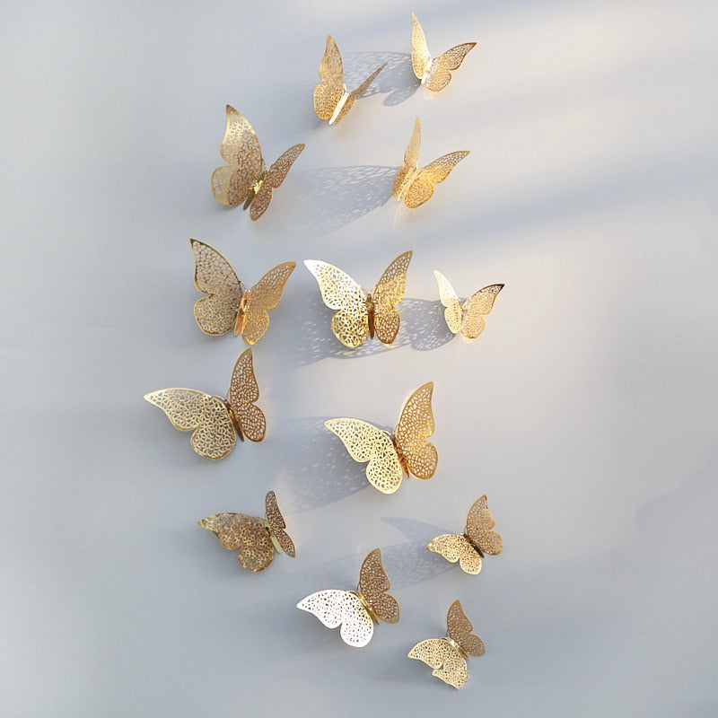 12Pcs 3D Hollow Butterfly Wall Sticker For Home Decoration DIY Wall Stickers For Kids Rooms Decor Butterfly Fridge