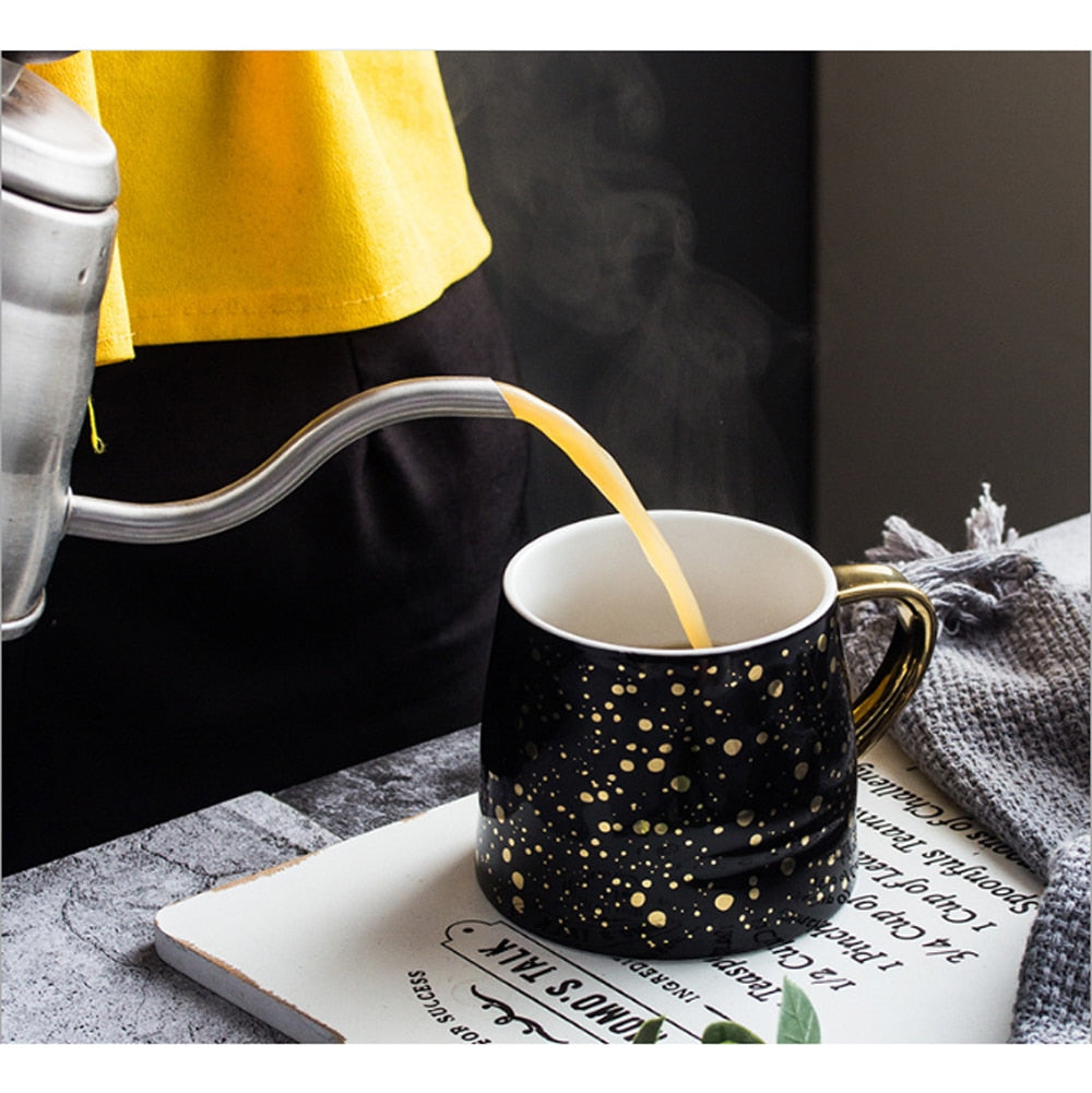 Ceramic Coffee Mug Milk Cup Drinkware Starry Sky Pattern Teacup Simple Creative Mugs pink black white cup