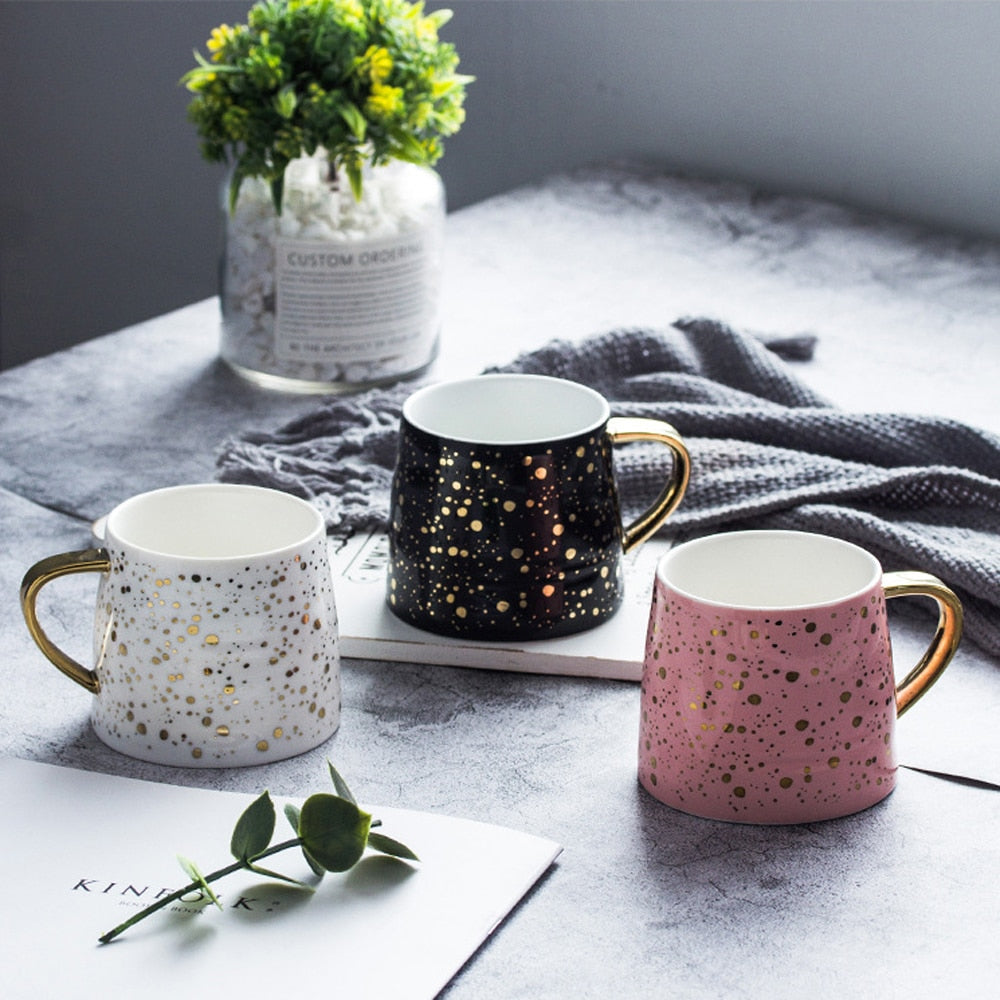 Ceramic Coffee Mug Milk Cup Drinkware Starry Sky Pattern Teacup Simple Creative Mugs pink black white cup