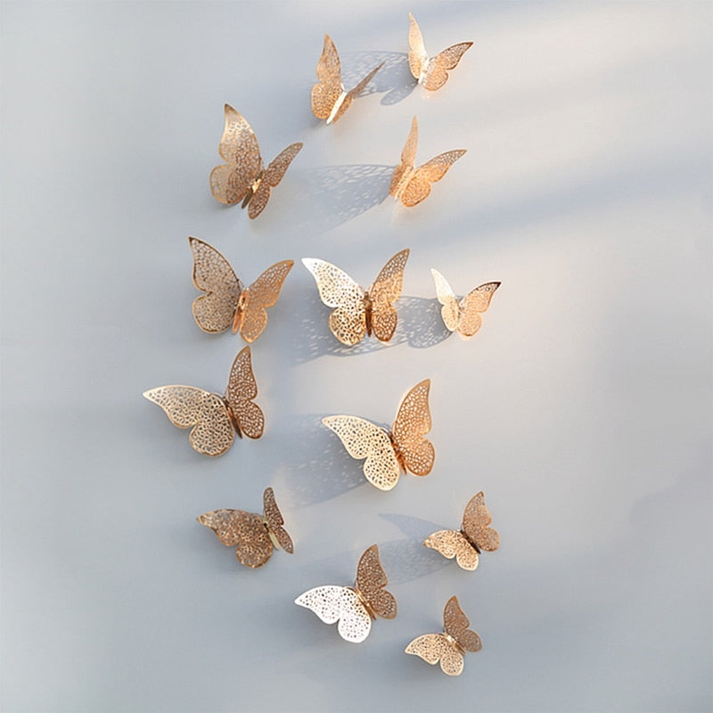 12Pcs 3D Hollow Butterfly Wall Sticker For Home Decoration DIY Wall Stickers For Kids Rooms Decor Butterfly Fridge