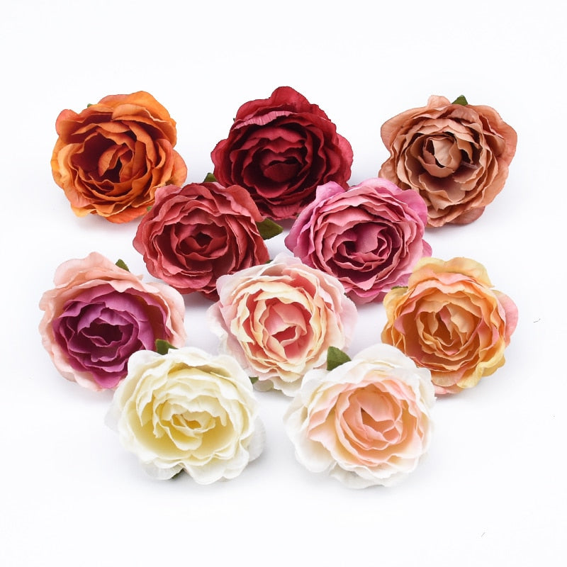 10Pcs 4cm Multicolor Wedding Decoration Silk Roses Scrapbooking Home Decor Artificial Plants Decorative Flowers Wreaths Pompons