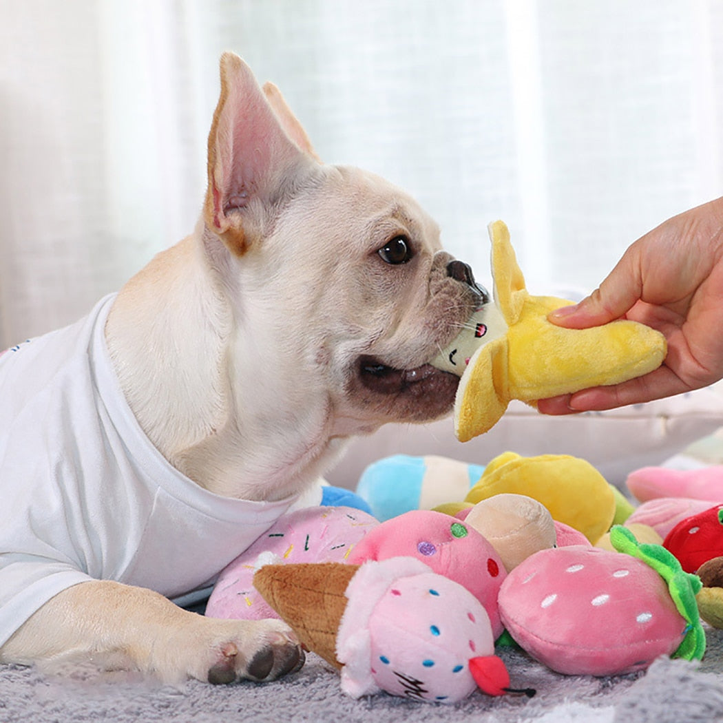 Pet Toys Funny Cartoon Cute Fruit Bite Resistant Plush Squeaky Toy Pet Chew Toy For Cats Pet Interactive Partner