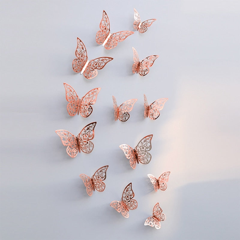 12Pcs 3D Hollow Butterfly Wall Sticker For Home Decoration DIY Wall Stickers For Kids Rooms Decor Butterfly Fridge