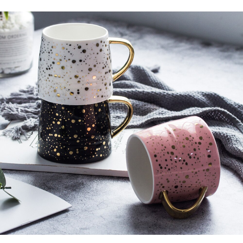 Ceramic Coffee Mug Milk Cup Drinkware Starry Sky Pattern Teacup Simple Creative Mugs pink black white cup