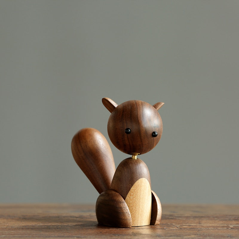 Home Decor Scandinavian Danish walnut solid wood home small ornament large tail wooden small squirrel crafts gifts