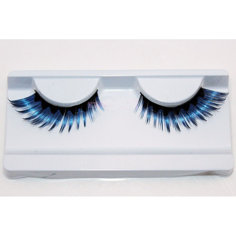 1 pairs colorful blue black staining natural false eyelashes cross exaggerated stage false eye Lashes