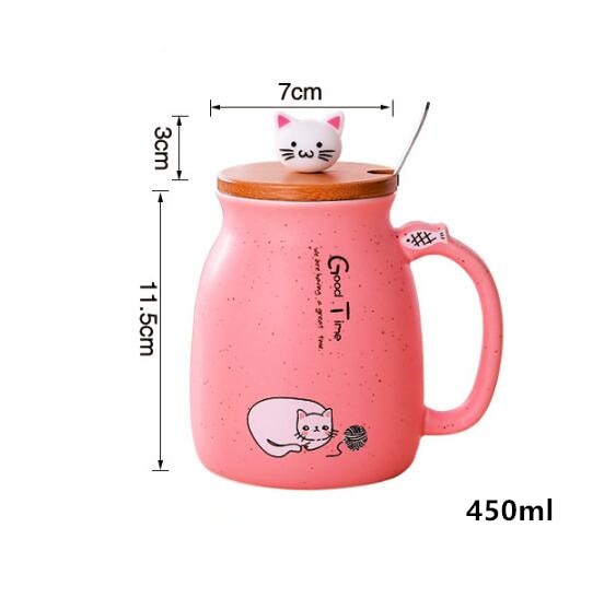 450ml Cartoon Ceramics Cat Mug With Lid and Spoon Coffee Milk Tea Mugs Breakfast Cup Drinkware Gifts