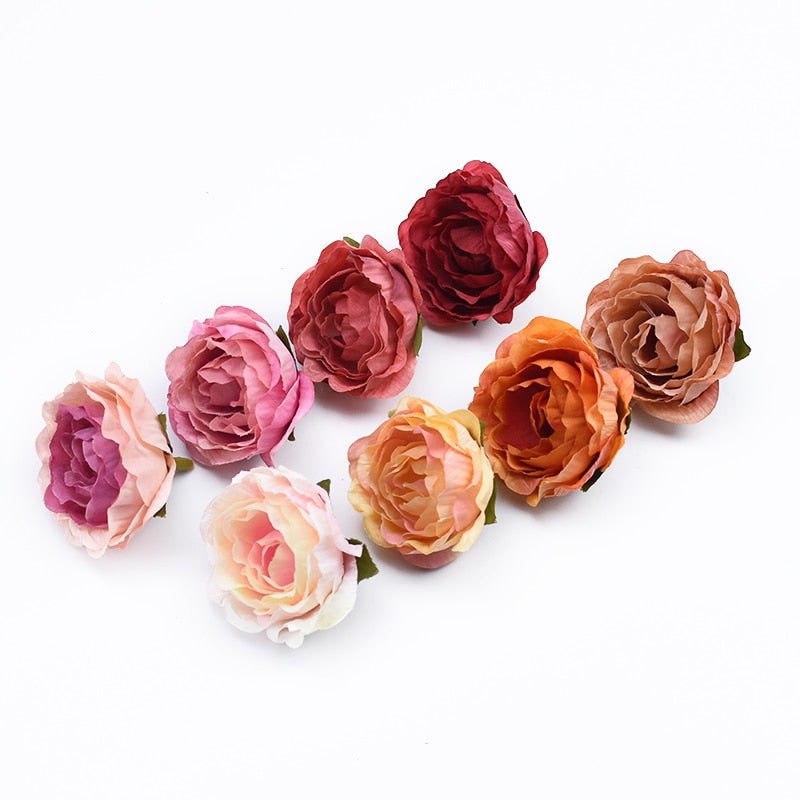 10Pcs 4cm Multicolor Wedding Decoration Silk Roses Scrapbooking Home Decor Artificial Plants Decorative Flowers Wreaths Pompons